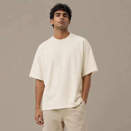 Ivory Cream Oversized Drop Shoulder T-Shirt