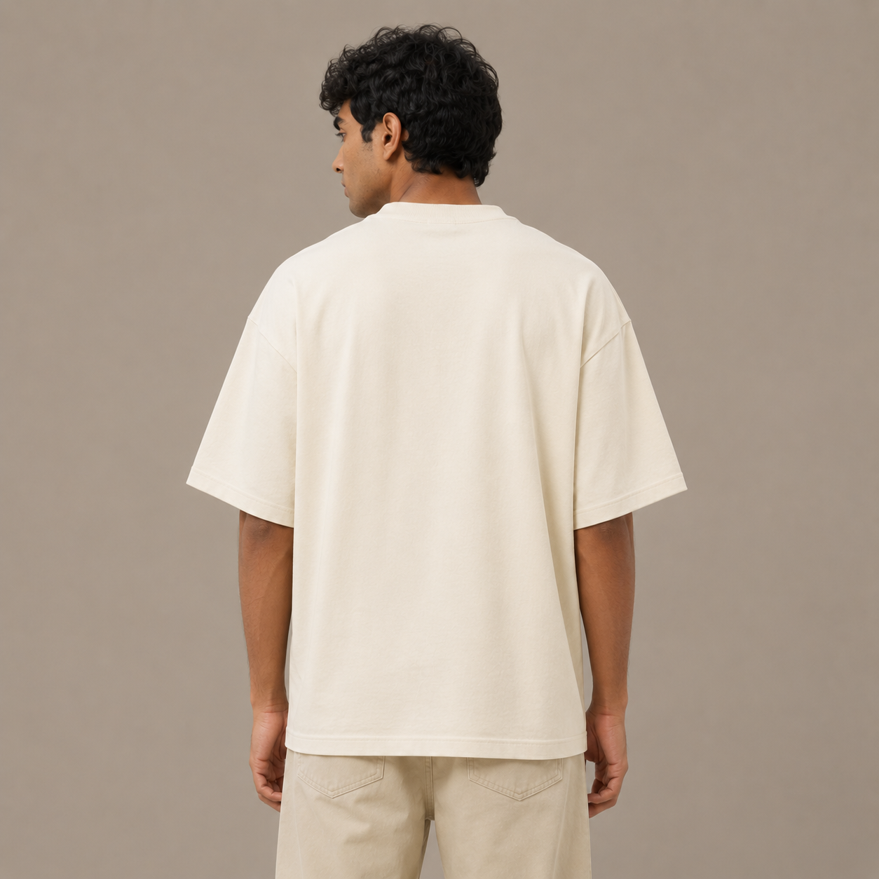 Ivory Cream Oversized Drop Shoulder T-Shirt