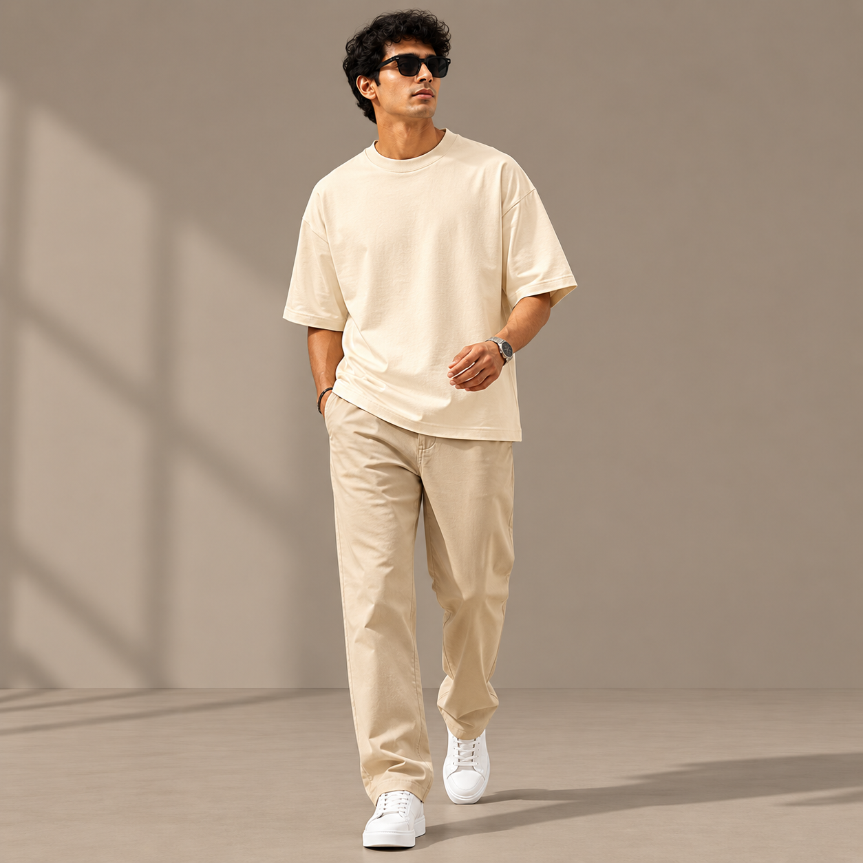Ivory Cream Oversized Drop Shoulder T-Shirt