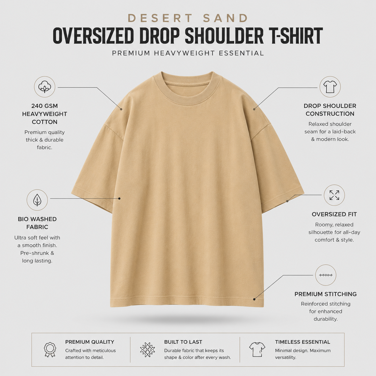 Desert Sand Oversized Drop Shoulder T-Shirt
