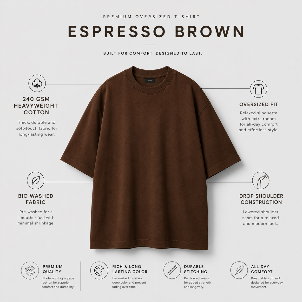 Espresso Brown Oversized Drop Shoulder T-Shirt
