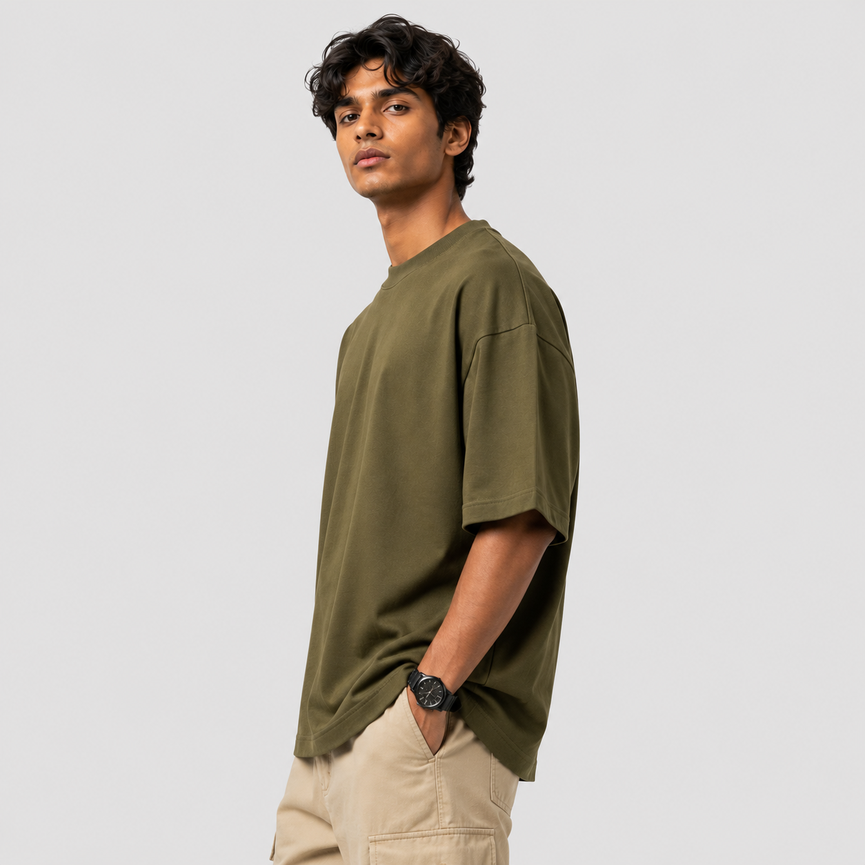 Military Olive Oversized Drop Shoulder T-Shirt
