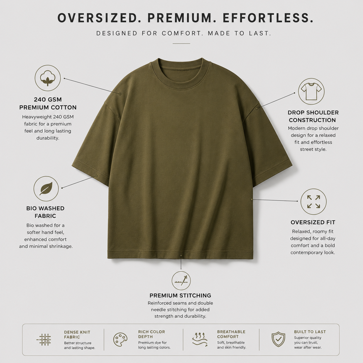 Military Olive Oversized Drop Shoulder T-Shirt