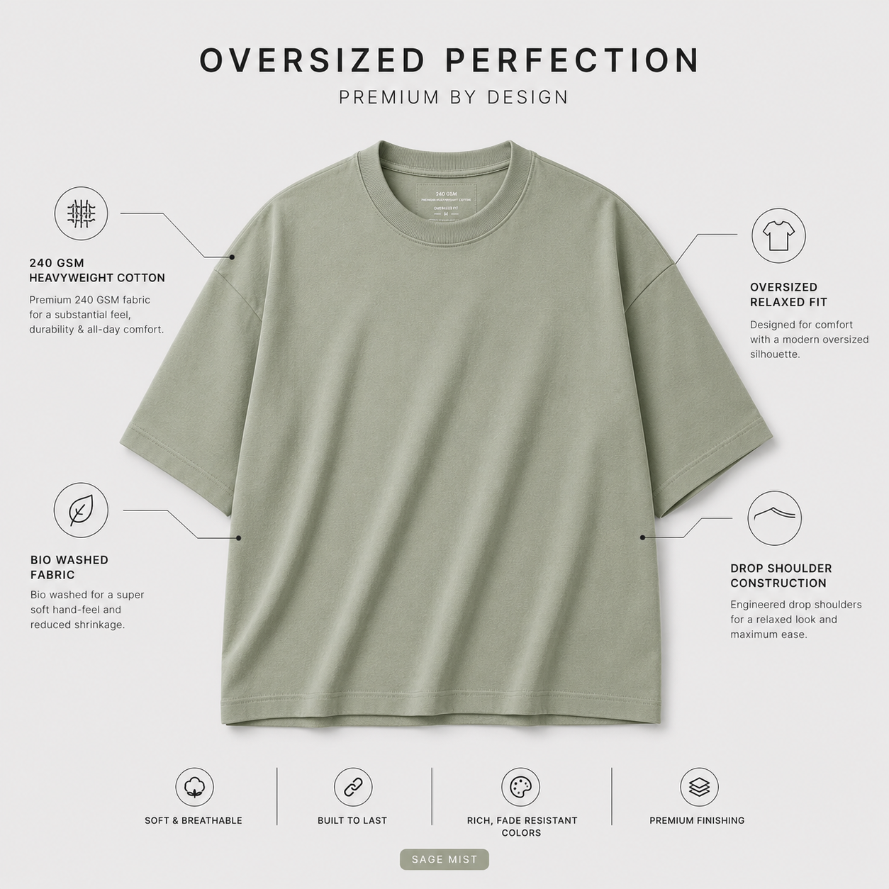 Sage Mist Oversized Drop Shoulder T-Shirt