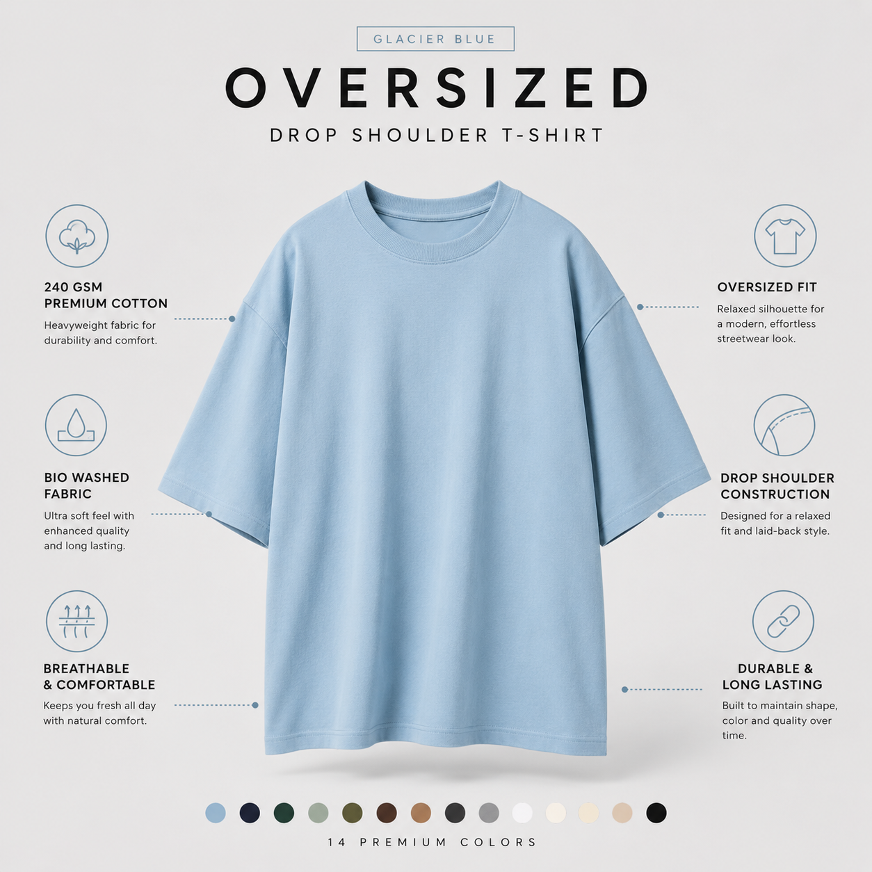 Glacier Blue Oversized Drop Shoulder T-Shirt