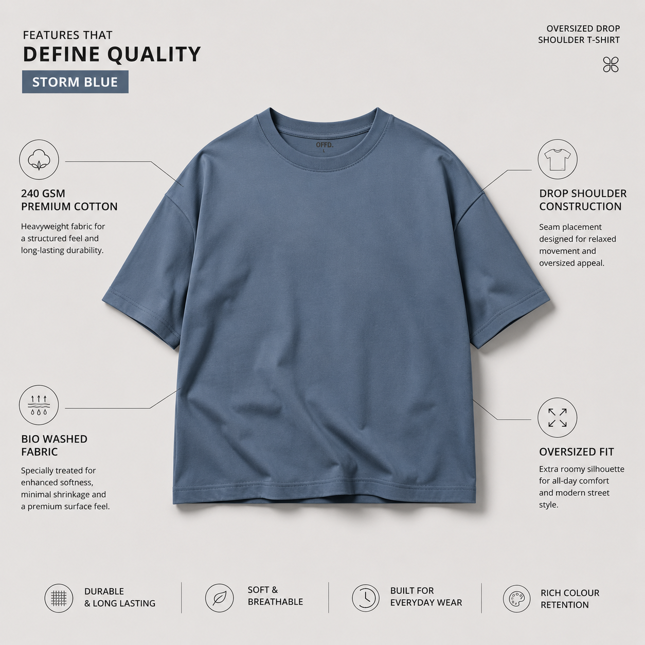 Storm Blue Oversized Drop Shoulder T-Shirt