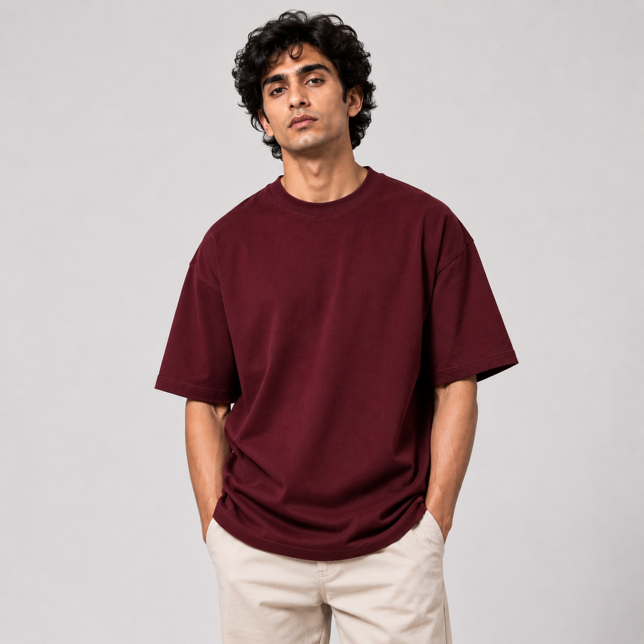 Burgundy Wine Oversized Drop Shoulder T-Shirt