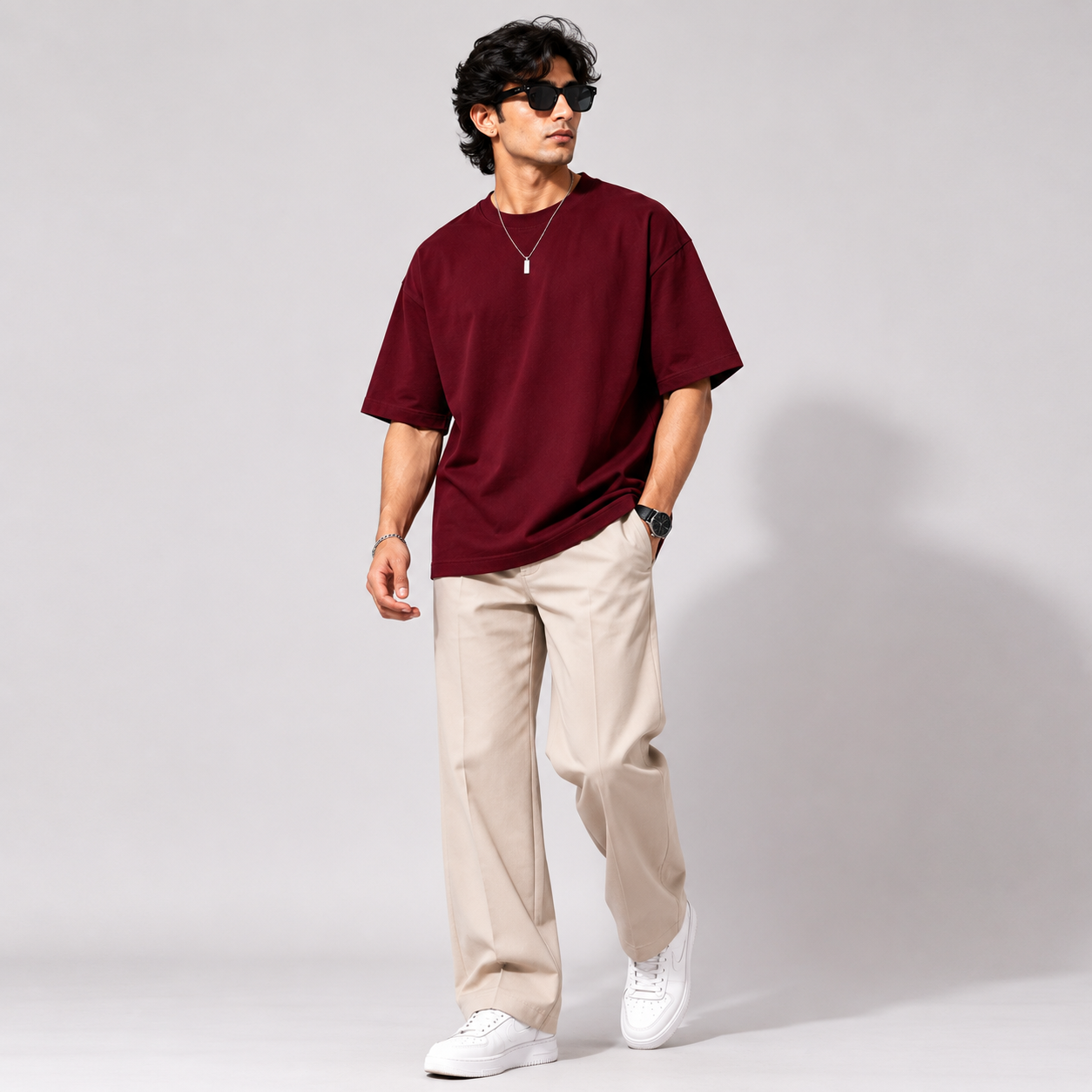 Burgundy Wine Oversized Drop Shoulder T-Shirt