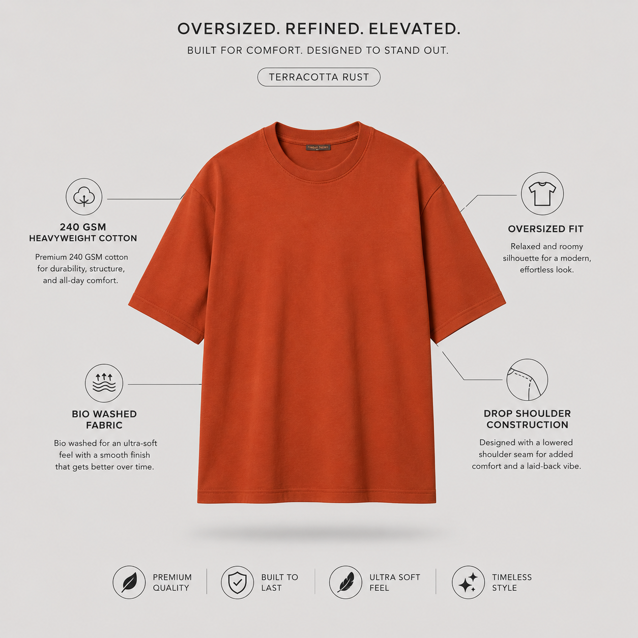 Terracotta Rust Oversized Drop Shoulder T-Shirt