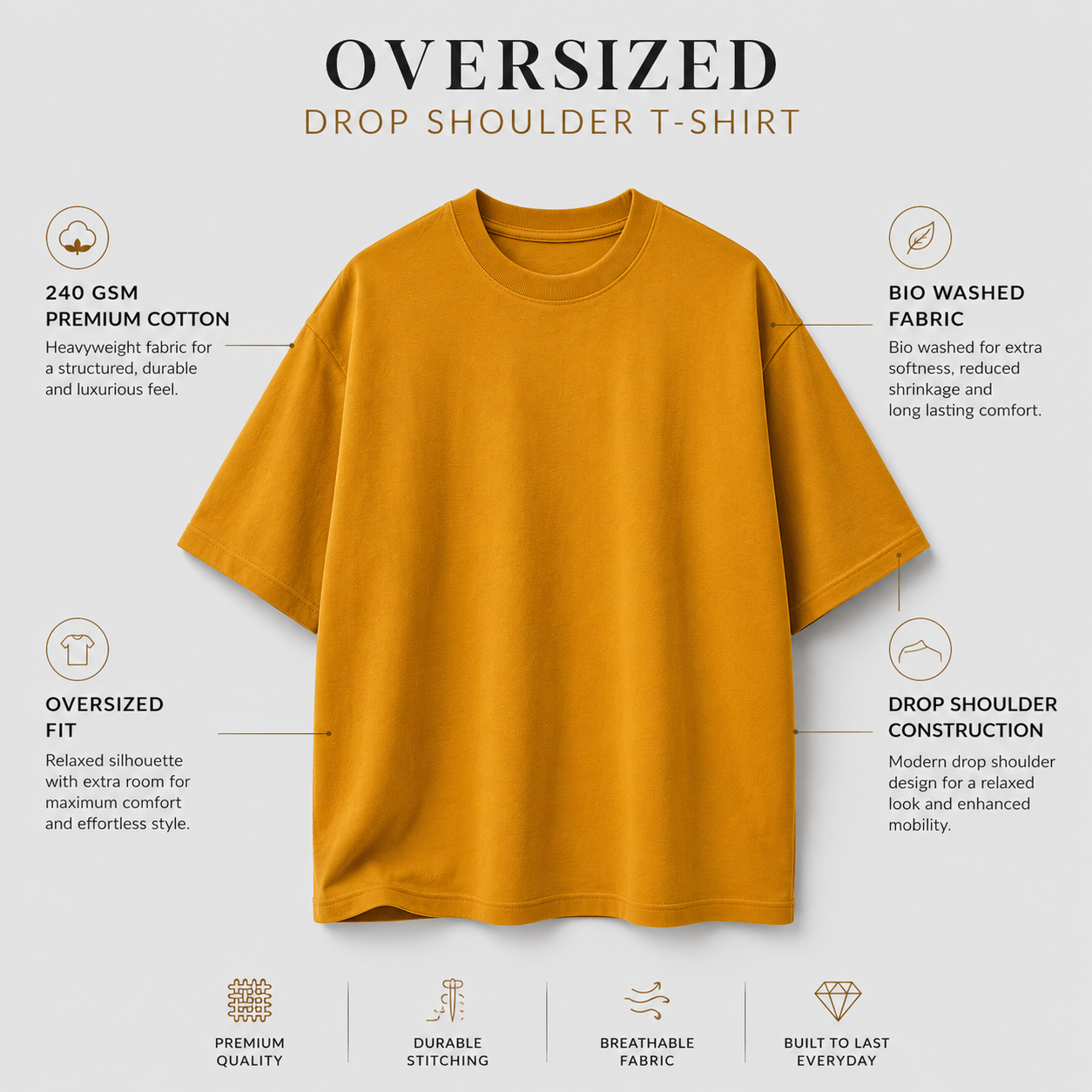 Golden Mustard Oversized Drop Shoulder T-Shirt