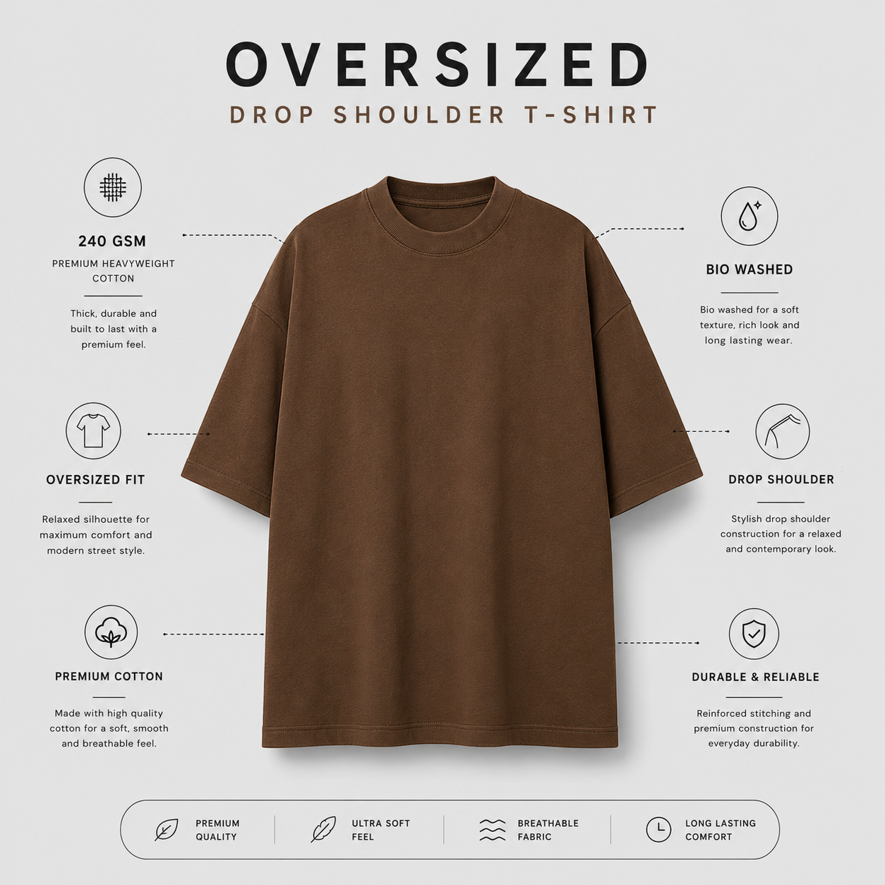 Mocha Earth Oversized Drop Shoulder T-Shirt